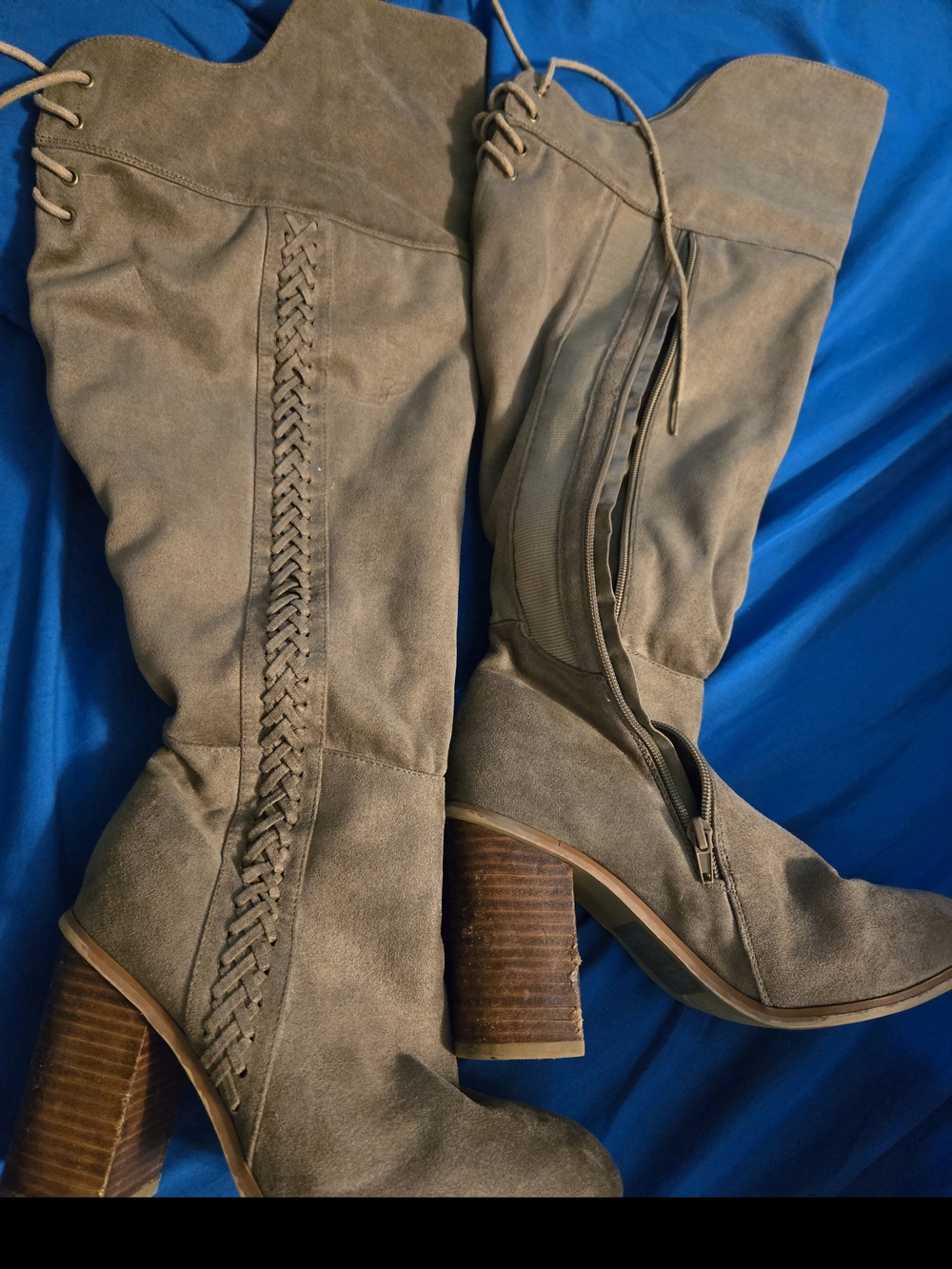 Women's Taupe Suede Knee-High Block Heel Boots